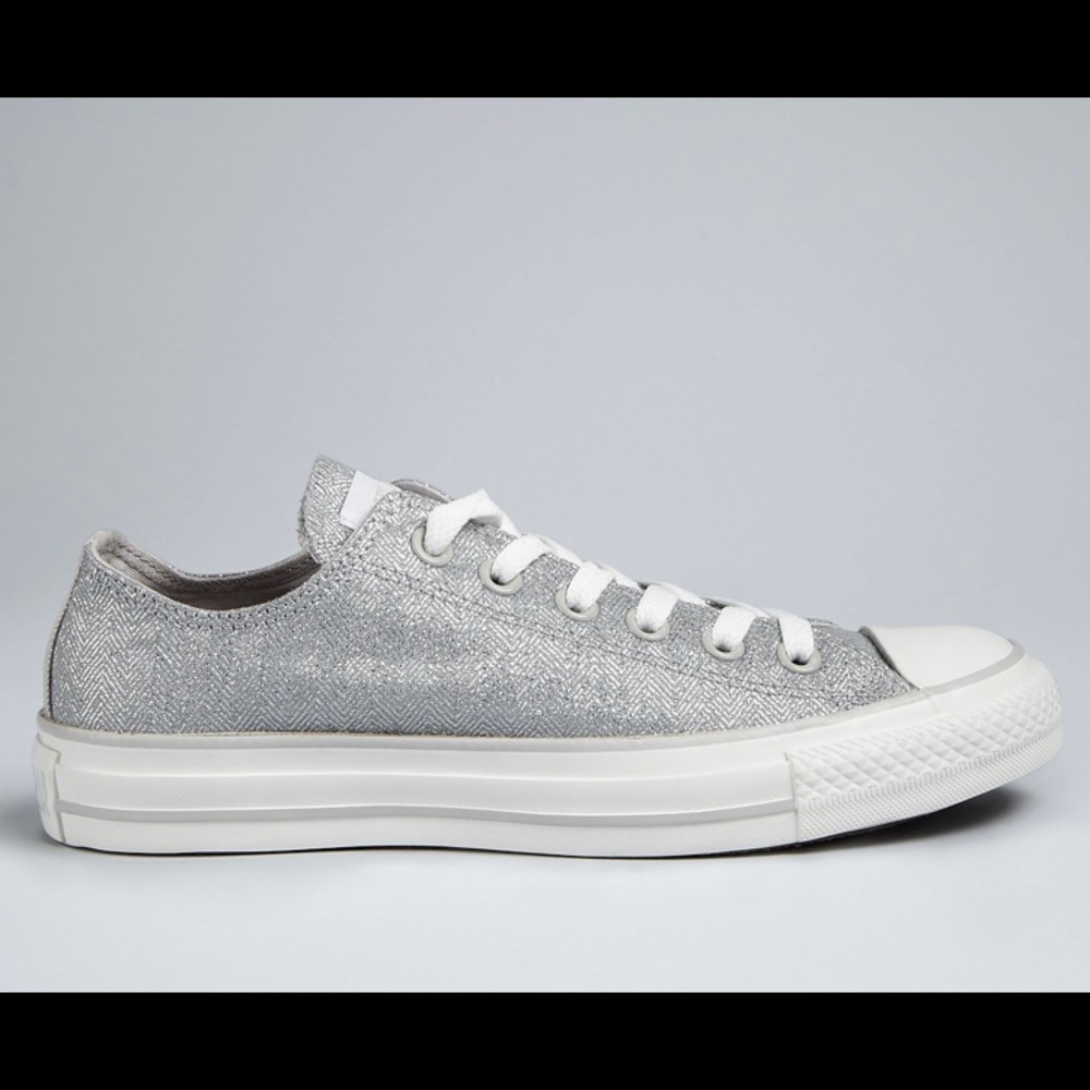 Converse | Silver Herringbone Pattern Canvas Low … - image 2